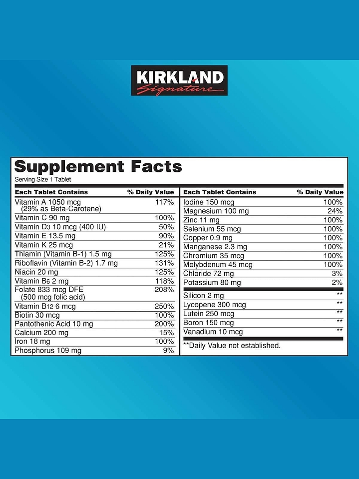 Kirkland Signature Daily Multi x 500 Tabletas | Multivitamínico Completo Diario | Energía, Inmunidad y Bienestar Total  | Colombia 2