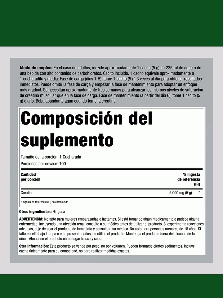 Creatina Monohidratada Alemana Creapure® 5000 mg | 500 g  | Fuerza, Energía y Recuperación Muscular Premium | Colombia 2