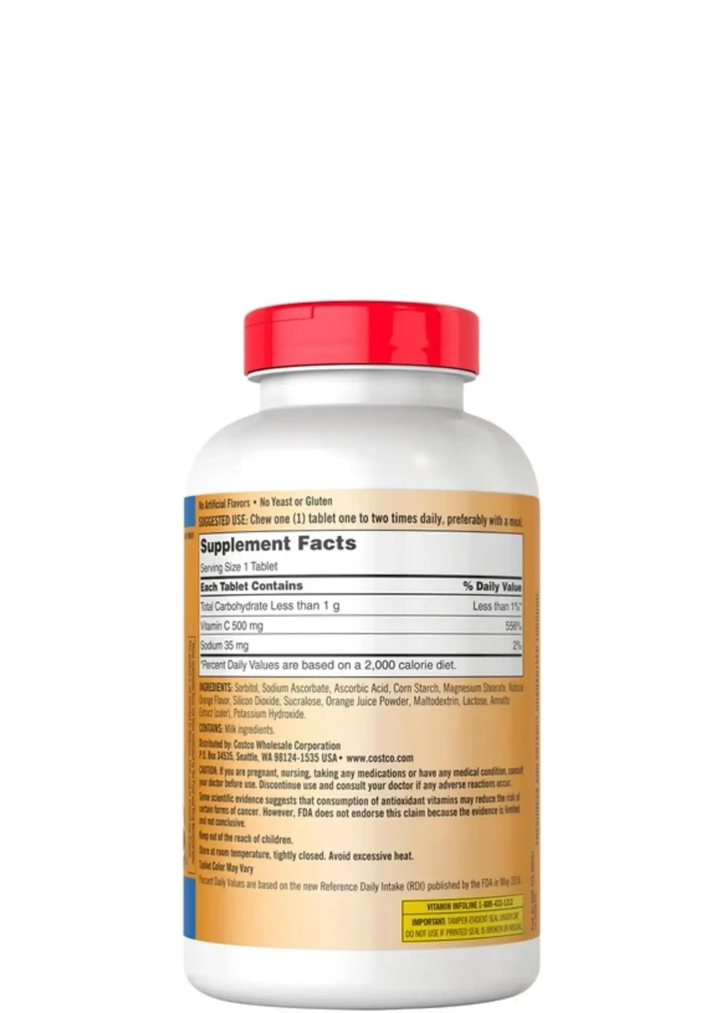 Kirkland Signature Vitamina C Masticable 500 mg x 500 Tabletas | Sabor Naranja | Refuerzo Inmunológico Diario | Alta Potencia | Colombia 3