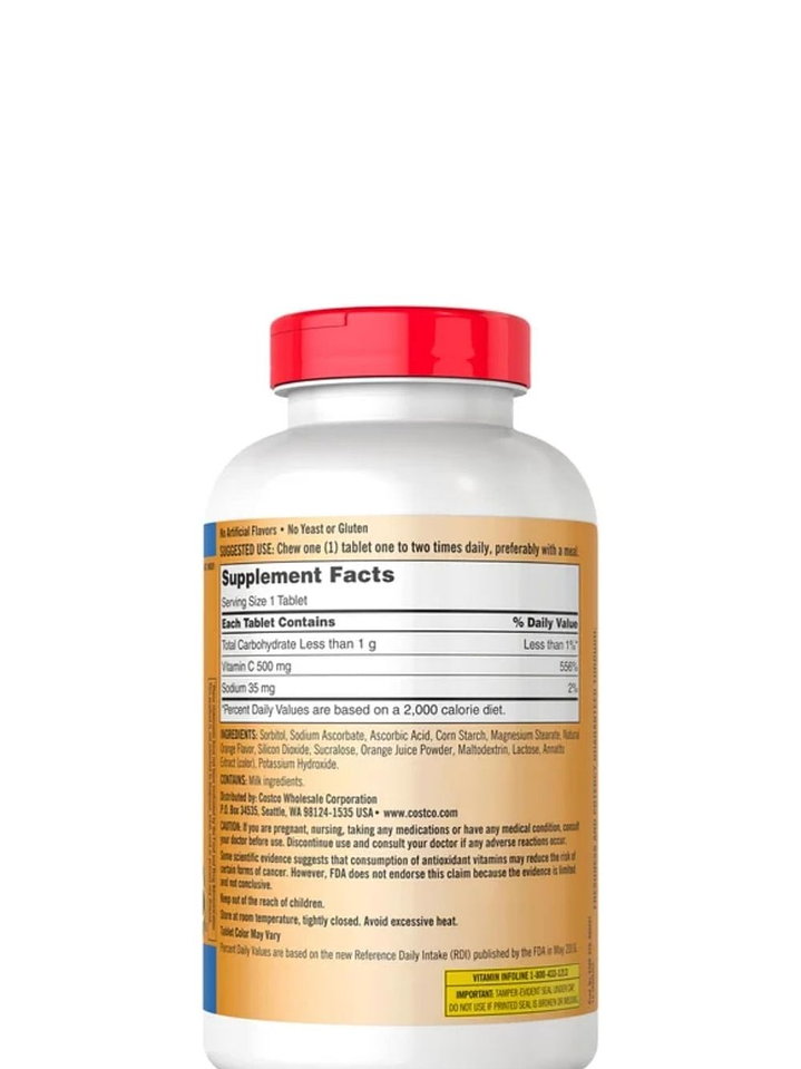 Kirkland Signature Vitamina C Masticable 500 mg x 500 Tabletas | Sabor Naranja | Refuerzo Inmunológico Diario | Alta Potencia | Colombia 3