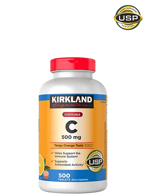 Kirkland Signature Vitamina C Masticable 500 mg x 500 Tabletas | Sabor Naranja | Refuerzo Inmunológico Diario | Alta Potencia | Colombia