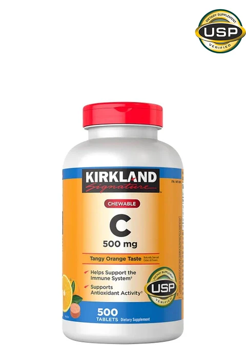 Kirkland Signature Vitamina C Masticable 500 mg x 500 Tabletas | Sabor Naranja | Refuerzo Inmunológico Diario | Alta Potencia | Colombia
