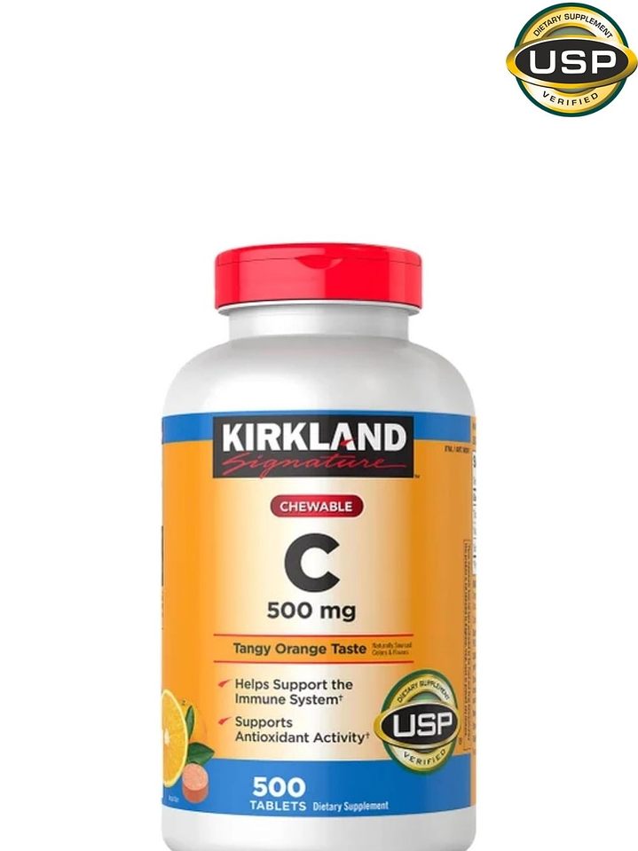 Kirkland Signature Vitamina C Masticable 500 mg x 500 Tabletas | Sabor Naranja | Refuerzo Inmunológico Diario | Alta Potencia | Colombia 1