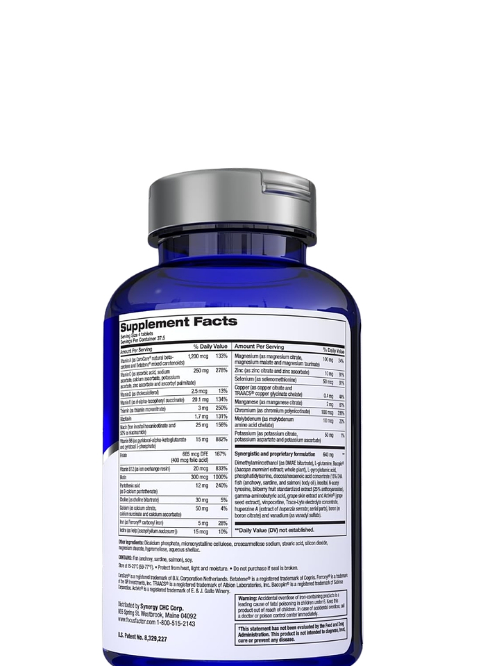 Synergy Focus Factor Original x180 Tabletas | Memoria, Concentración y Enfoque Mental | Fórmula Clínica para el Cerebro | Colombia 2