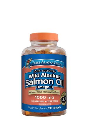 Pure Alaska Omega Wild Salmon Oil 1000 mg x 210 Softgels | Omega 3 Natural de Salmón Salvaje | Corazón, Cerebro y Bienestar Diario | Colombia 