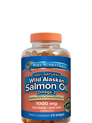 Pure Alaska Omega Wild Salmon Oil 1000 mg x 210 Softgels | Omega 3 Natural de Salmón Salvaje | Corazón, Cerebro y Bienestar Diario | Colombia 