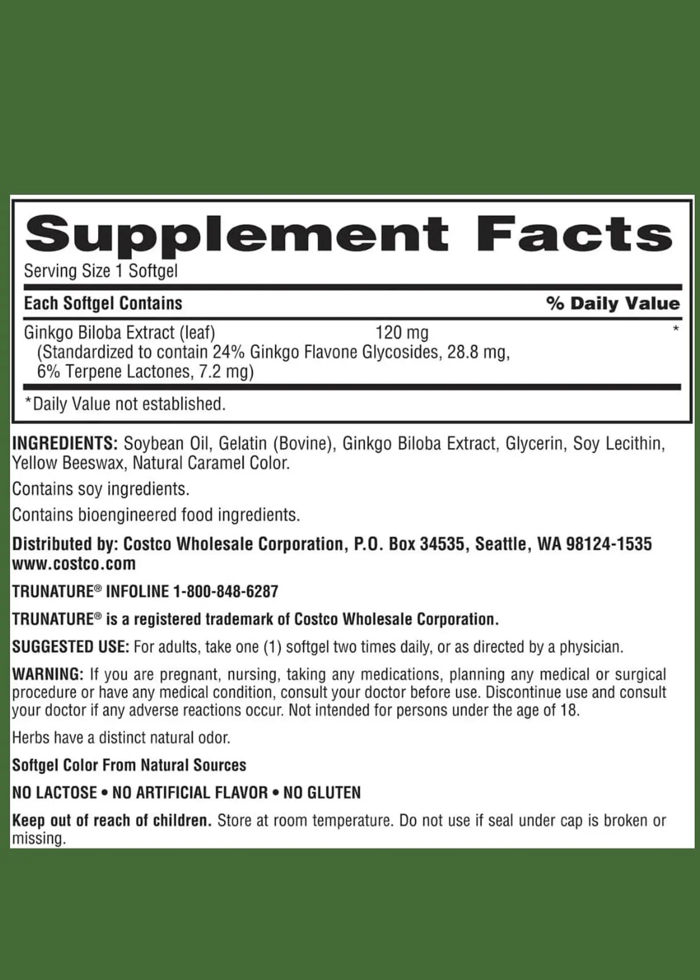 Trunature Ginkgo Biloba 120 mg x 340 Softgels | Memoria, Concentración y Circulación Cerebral | Extracto Estandarizado | Colombia 3