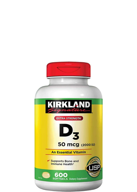 Kirkland Signature Extra Strength Vitamina D3 50 mcg (2000 IU) x 600 Cápsulas Blandas | Alta Potencia para Huesos, Inmunidad y Bienestar Diario | Colombia