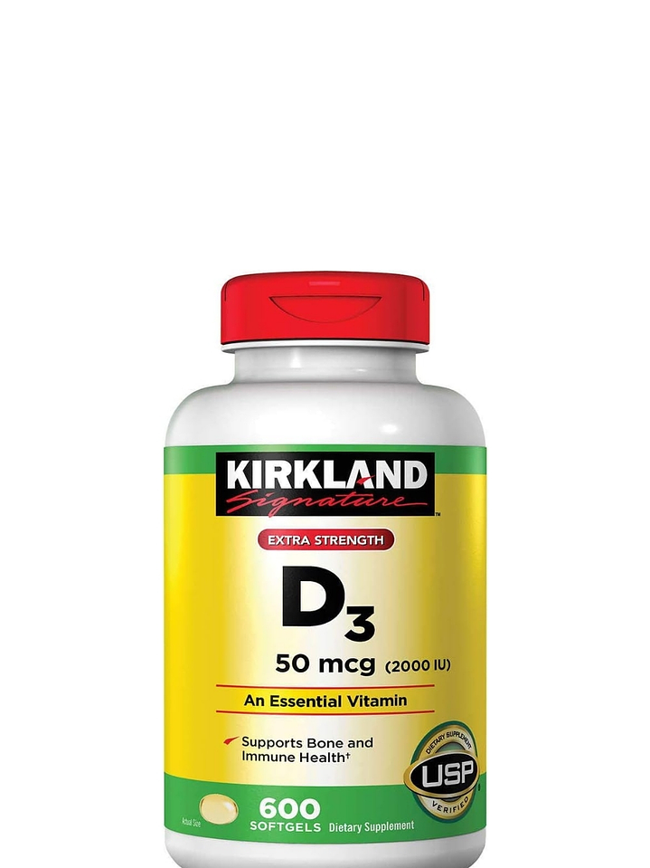 Kirkland Signature Extra Strength Vitamina D3 50 mcg (2000 IU) x 600 Cápsulas Blandas | Alta Potencia para Huesos, Inmunidad y Bienestar Diario | Colombia 1