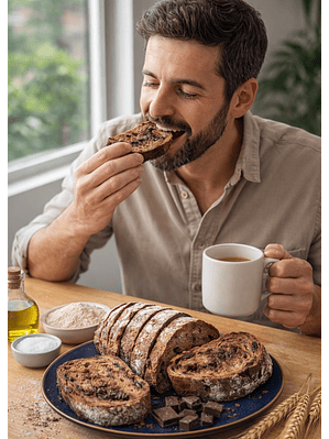 Pan Masa Madre con Chocolate 55% familiar 835g 15 rodajas Fermentación Natural | Harina Blanca e Integral con Aceite de Oliva Extra Virgen