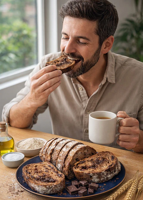 Pan Masa Madre con Chocolate 55% familiar 835g 15 rodajas Fermentación Natural | Harina Blanca e Integral con Aceite de Oliva Extra Virgen
