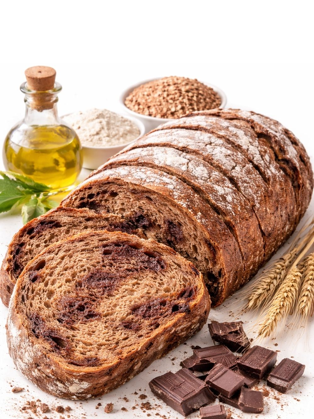 Pan Masa Madre con Chocolate 55% familiar 690g 15 rodajas Fermentación Natural | Harina Blanca e Integral con Aceite de Oliva Extra Virgen 1