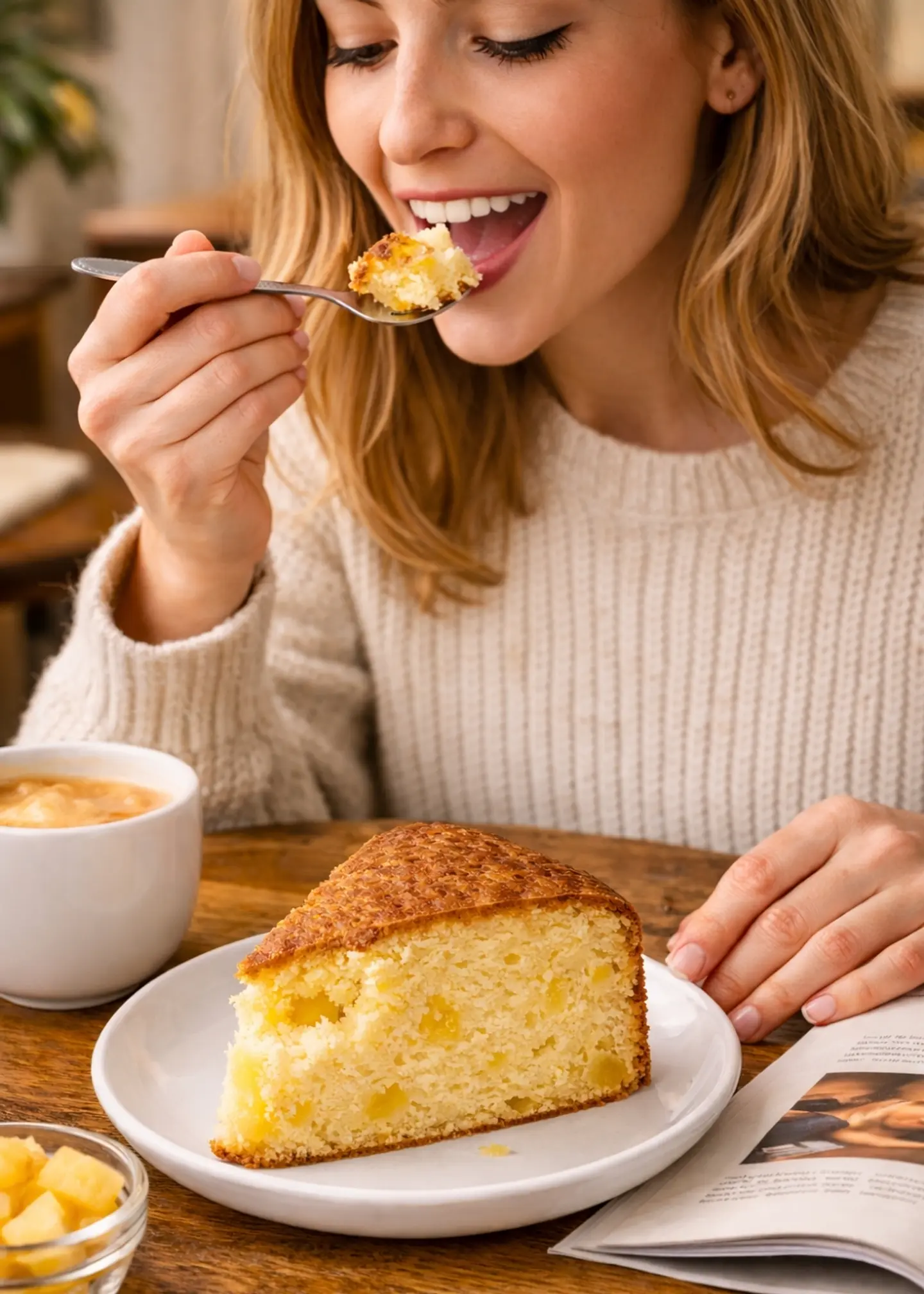 Torta de Piña Gourmet 2,2 kg Entera | 16 Porciones | Bizcocho Chiffon Artesanal con Trozos de Piña | Estilo Cafés de Especialidad  | Preparación Artesanal 2
