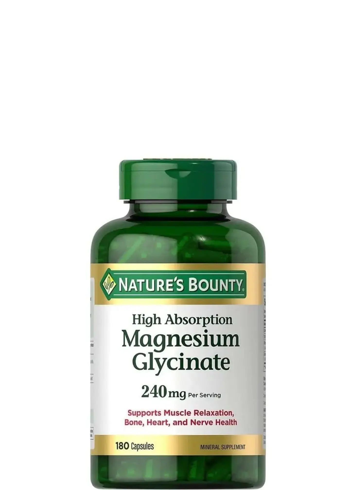 Nature’s Bounty Glicinato de Magnesio 240 mg – 180 Cápsulas | Alta Absorción, Músculos & Sueño Reparador | Colombia 1