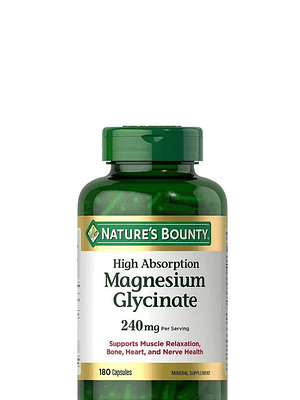 Nature’s Bounty Glicinato de Magnesio 240 mg – 180 Cápsulas | Alta Absorción, Músculos & Sueño Reparador | Colombia