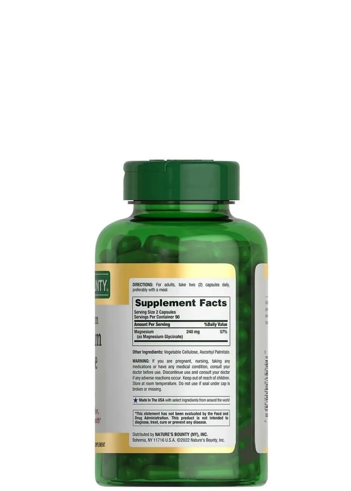 Nature’s Bounty Glicinato de Magnesio 240 mg – 180 Cápsulas | Alta Absorción, Músculos & Sueño Reparador | Colombia 2