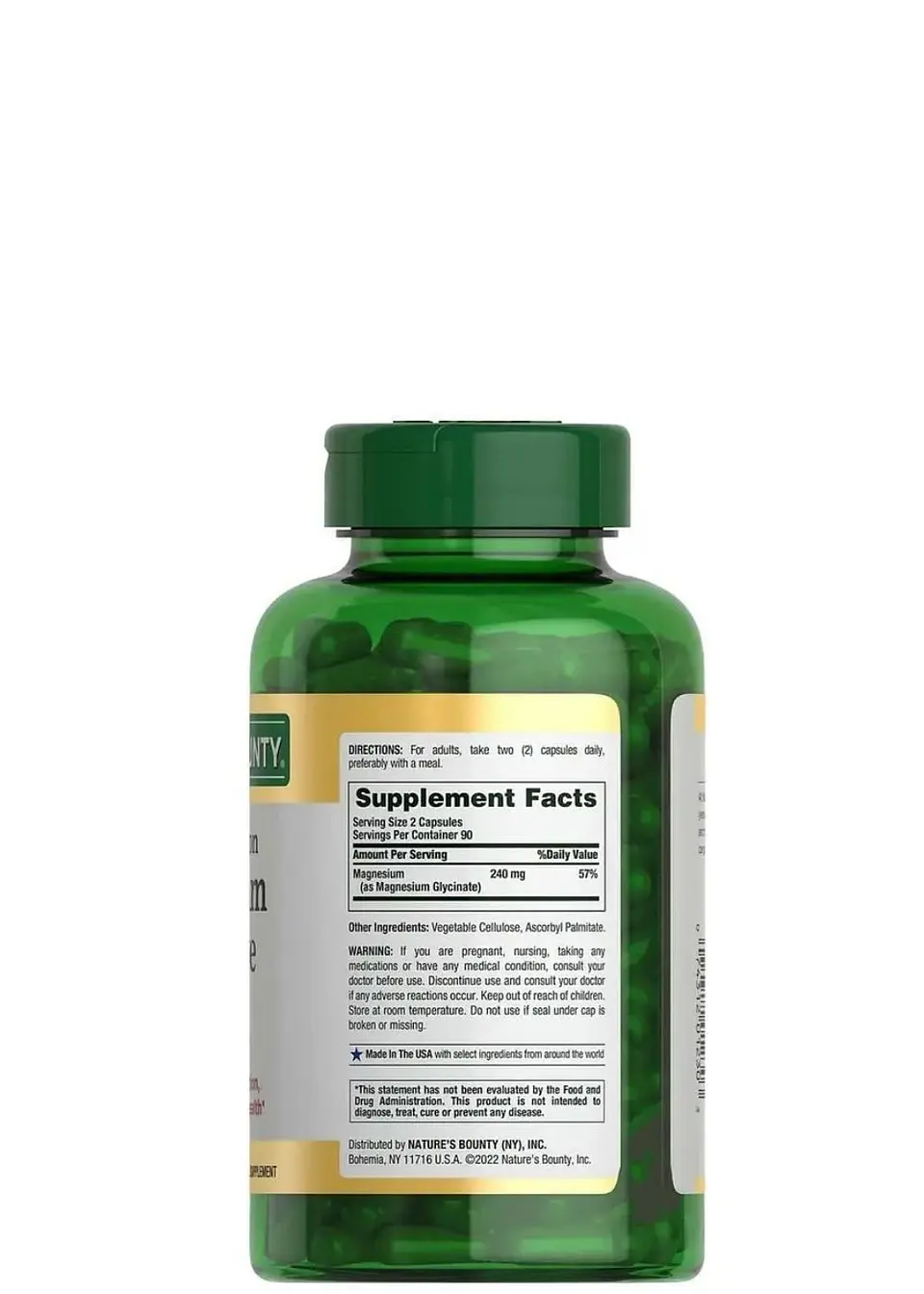 Nature’s Bounty Glicinato de Magnesio 240 mg – 180 Cápsulas | Alta Absorción, Músculos & Sueño Reparador | Colombia 2