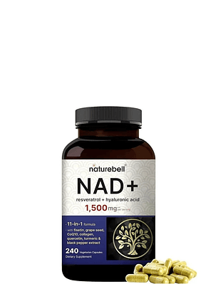 Naturalbell NAD+ 1500 mg 240 cápsulas | Con Resveratrol, Ácido Hialurónico, Quercetina, Fisetina, Colágeno, CoQ10 y Cúrcuma | Colombia
