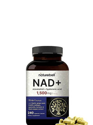 Naturalbell NAD+ 1500 mg 240 cápsulas | Con Resveratrol, Ácido Hialurónico, Quercetina, Fisetina, Colágeno, CoQ10 y Cúrcuma | Colombia