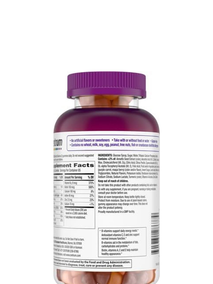 Multivitamínico Centrum Gummies Adultos 170 Gomitas | Vitaminas A, C, D, E, B12, Biotina y Zinc | Energía, Inmunidad y Salud Diaria  | Colombia 3