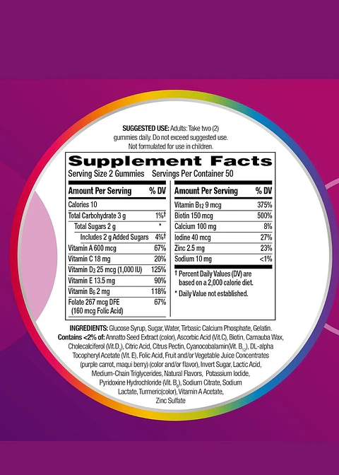 Multivitamínico Centrum Gummies Adultos 170 Gomitas | Vitaminas A, C, D, E, B12, Biotina y Zinc | Energía, Inmunidad y Salud Diaria  | Colombia