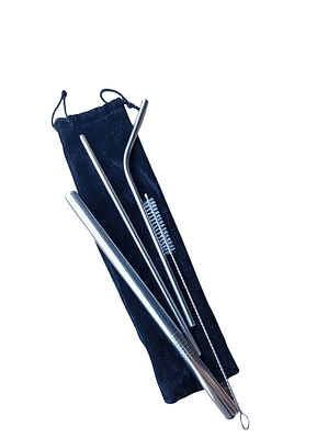 Kit Pitillos Metálicos Reutilizables x3 con Bolsa | Acero Inoxidable 18/8 | Alternativa Ecológica sin Microplásticos