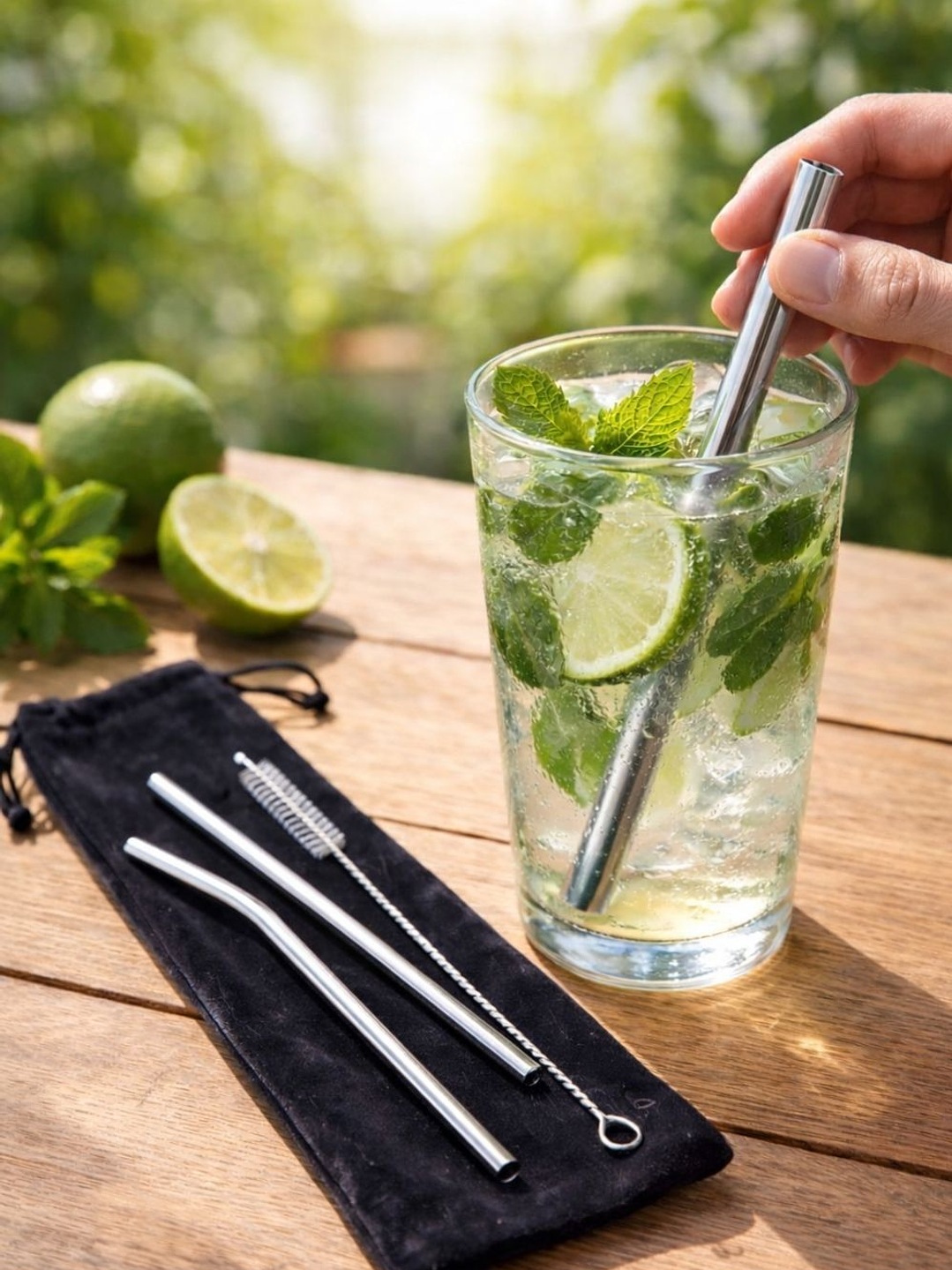 Kit Pitillos Metálicos Reutilizables x3 con Bolsa | Acero Inoxidable 18/8 | Alternativa Ecológica sin Microplásticos 2