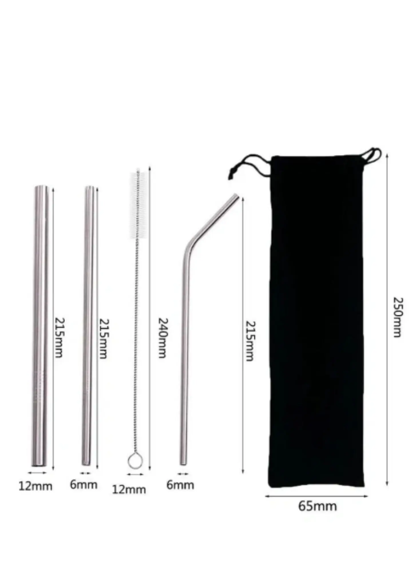 Kit Pitillos Metálicos Reutilizables x3 con Bolsa | Acero Inoxidable 18/8 | Alternativa Ecológica sin Microplásticos 3