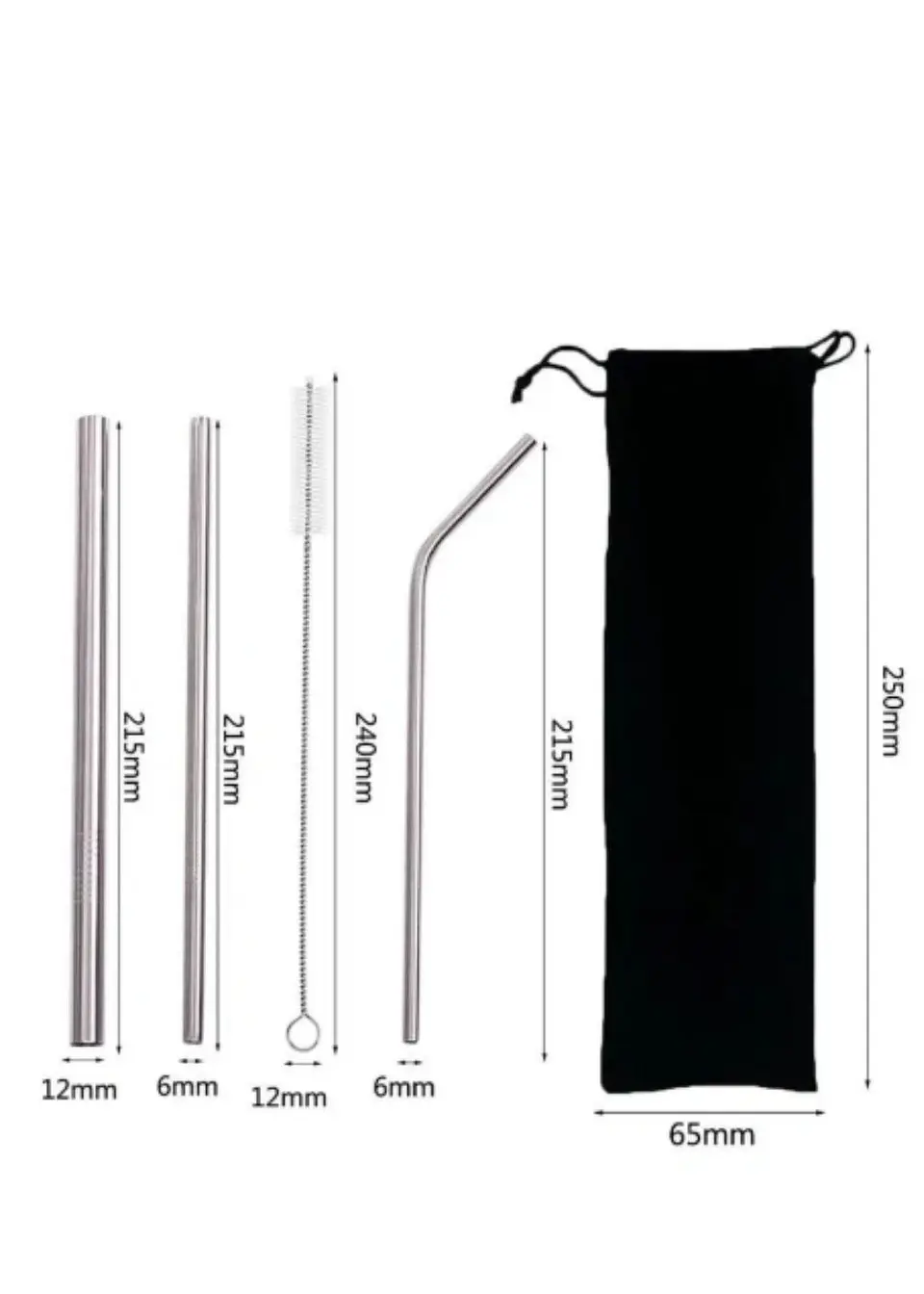 Kit Pitillos Metálicos Reutilizables x3 con Bolsa | Acero Inoxidable 18/8 | Alternativa Ecológica sin Microplásticos 3