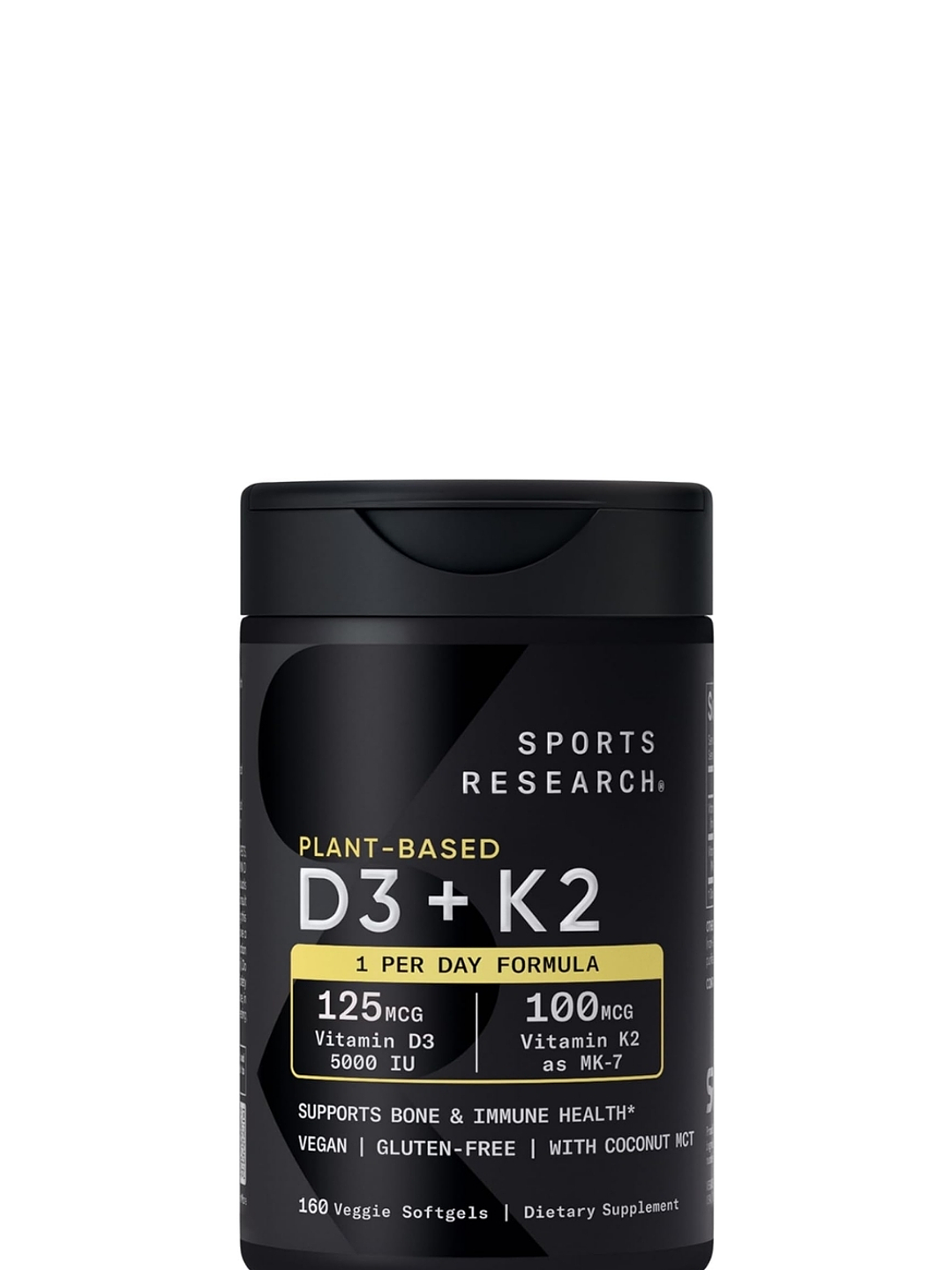 Vitamina D3 + K2 Sports Research 5000 IU D3 Vegetal + 100 mcg MK-7 | Vegana, Sin OGM | 160 Cápsulas Blandas Líquidas  |  Colombia 1