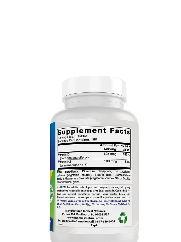 Vitamina K2 MK-7 con D3 Best Naturals 5000 IU + 100 mcg | Salud Ósea e Inmunidad | 180 Tabletas | Sin OGM ni Gluten | Colombia  3