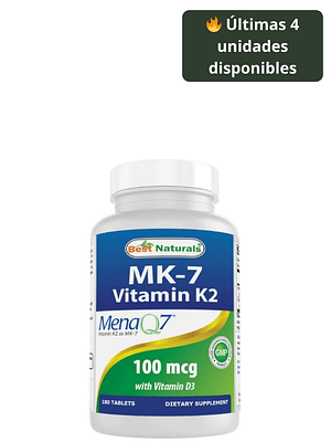 Vitamina K2 MK-7 con D3 Best Naturals 5000 IU + 100 mcg | Salud Ósea e Inmunidad | 180 Tabletas | Sin OGM ni Gluten | Colombia 