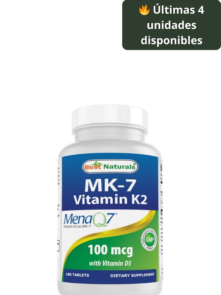 Vitamina K2 MK-7 con D3 Best Naturals 5000 IU + 100 mcg | Salud Ósea e Inmunidad | 180 Tabletas | Sin OGM ni Gluten | Colombia  1