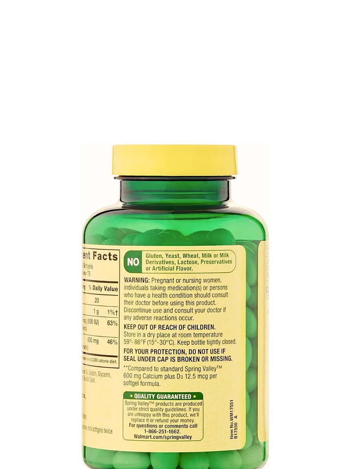 Calcio Mini 600 mg Plus Vitamina D3 Spring Valley | Apoyo a la salud de huesos y dientes | Suplemento dietético | 150 mini cápsulas | Colombia 3