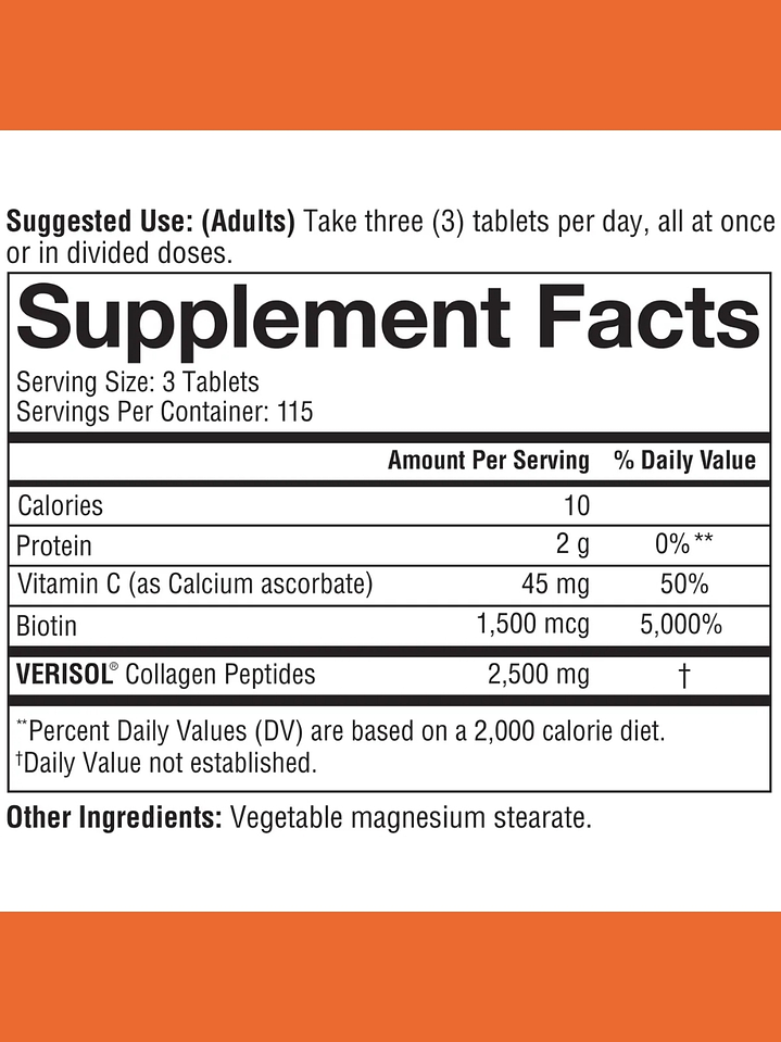 Youtheory Colágeno VERISOL®  345 Tabletas | Colágeno Bioactivo para Piel, Cabello y Uñas | Fórmula con Biotina y Vitamina C | Colombia 3