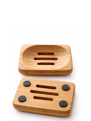 Jabonera de Bambú Natural  7 × 10 × 1 cm con Soportes Antideslizantes | Drenaje para Mantener el Jabón Seco | Ecológica, Reutilizable y Biodegradable