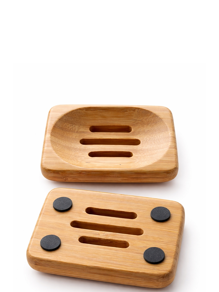 Jabonera de Bambú Natural  7 × 10 × 1 cm con Soportes Antideslizantes | Drenaje para Mantener el Jabón Seco | Ecológica, Reutilizable y Biodegradable 1