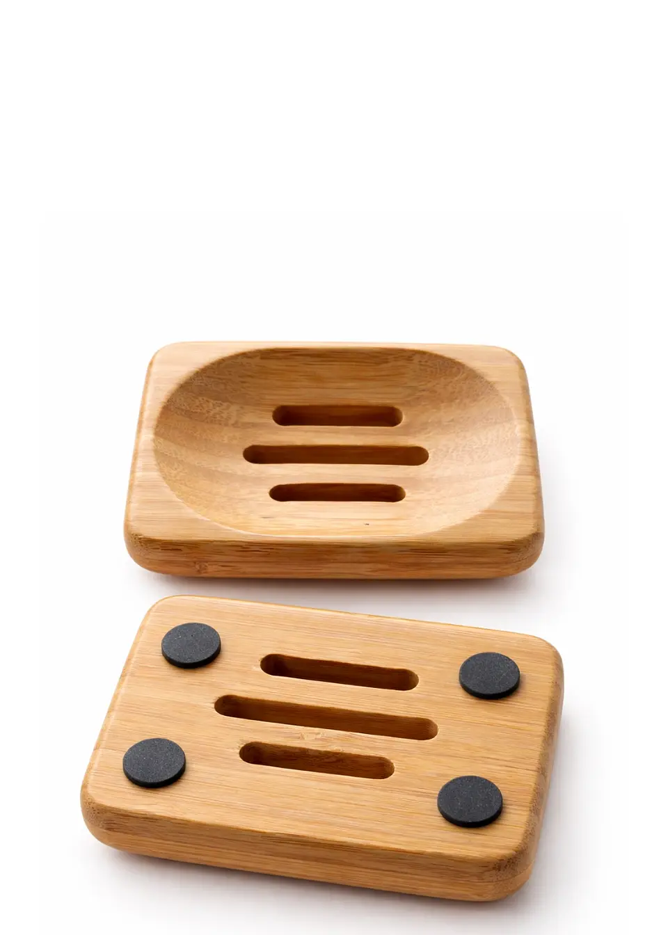 Jabonera de Bambú Natural  7 × 10 × 1 cm con Soportes Antideslizantes | Drenaje para Mantener el Jabón Seco | Ecológica, Reutilizable y Biodegradable 1