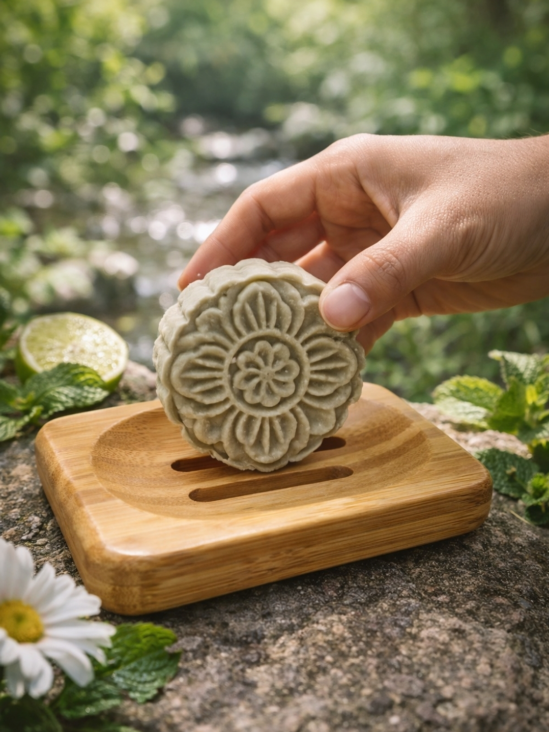 Jabonera de Bambú Natural  7 × 10 × 1 cm con Soportes Antideslizantes | Drenaje para Mantener el Jabón Seco | Ecológica, Reutilizable y Biodegradable 2