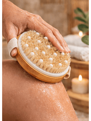 Cepillo Corporal de Bambú con Nódulos de Masaje | Exfoliación Natural y Estimulación de la Circulación | Cepillado en Seco o en Ducha