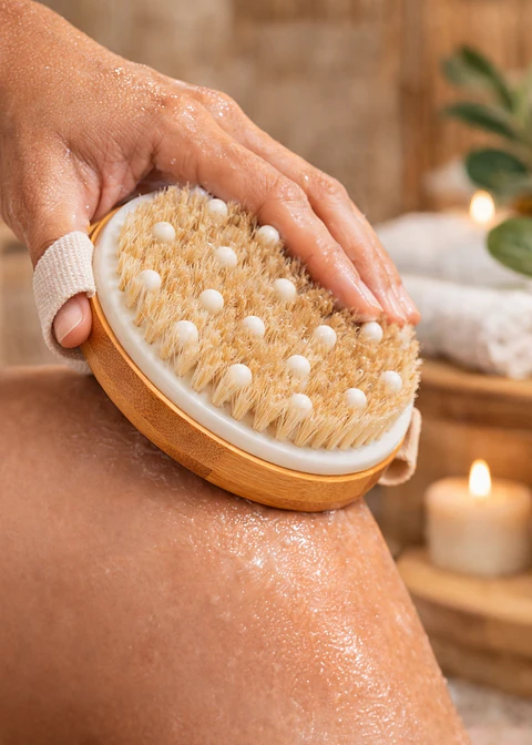 Cepillo Corporal de Bambú con Nódulos de Masaje | Exfoliación Natural y Estimulación de la Circulación | Cepillado en Seco o en Ducha