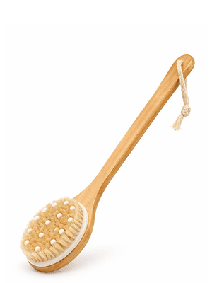 Cepillo Exfoliante Corporal de Bambú con Mango Largo y Nódulos de Masaje | Cepillado en Seco o en Ducha | Estimula la Circulación