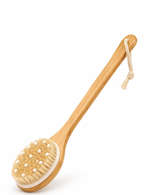 Cepillo Exfoliante Corporal de Bambú con Mango Largo y Nódulos de Masaje | Cepillado en Seco o en Ducha | Estimula la Circulación