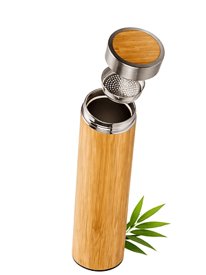 Termo de Bambú y Acero Inoxidable 304 con Infusor 500 ml | Doble Pared | Libre de BPA | Bebidas Frías y Calientes
