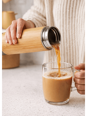 Termo de Bambú y Acero Inoxidable 304 con Infusor 500 ml | Doble Pared | Libre de BPA | Bebidas Frías y Calientes