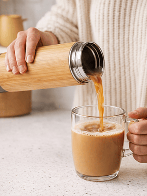 Termo de Bambú y Acero Inoxidable 304 con Infusor 500 ml | Doble Pared | Libre de BPA | Bebidas Frías y Calientes