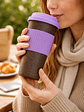 Mug Ecológico de Fibra de Café 400 ml con Tapa de Silicona MORADO | Taza Reutilizable Sostenible | Libre de BPA | Alternativa al Plástico - Miniatura 2