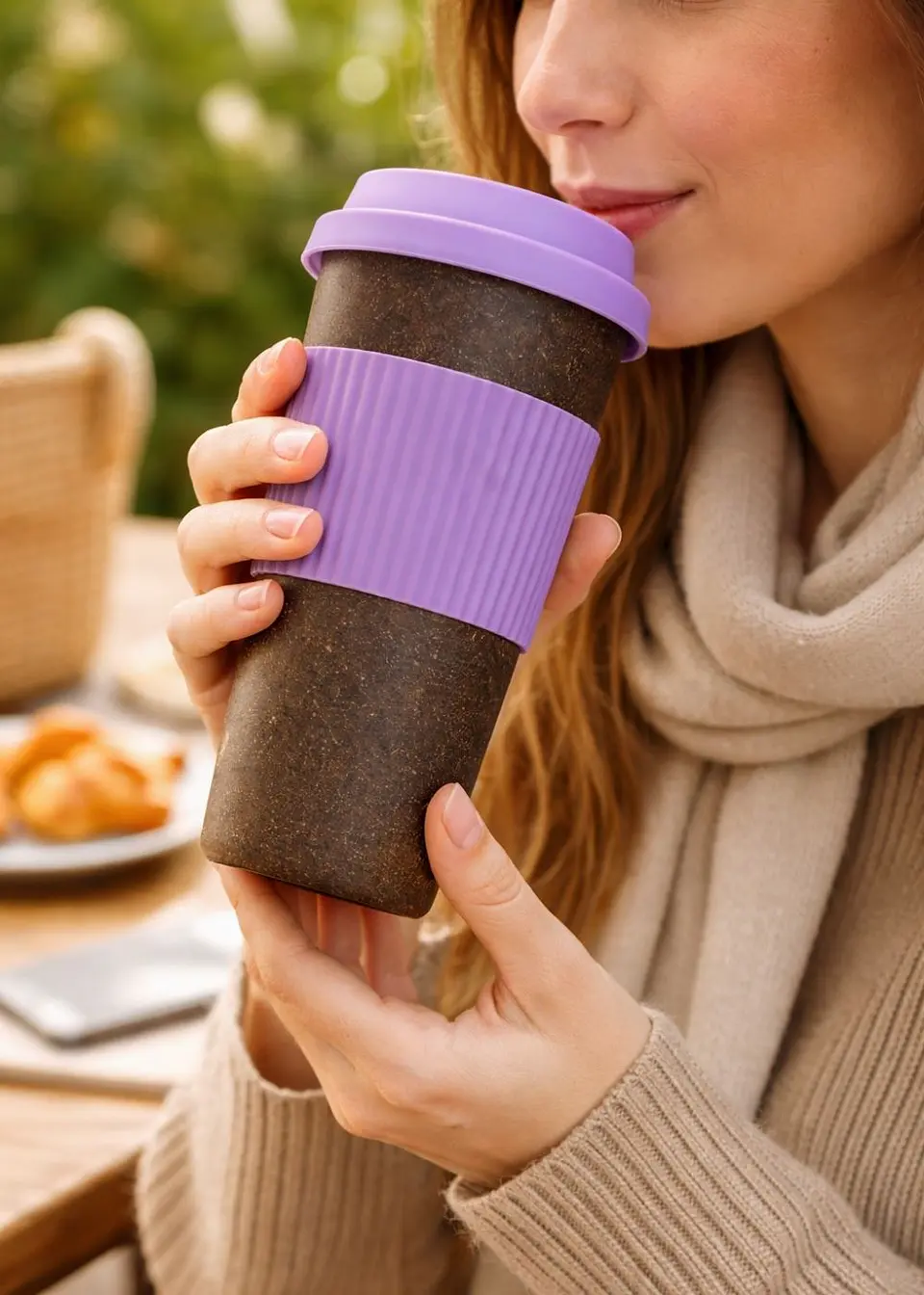 Mug Ecológico de Fibra de Café 400 ml con Tapa de Silicona MORADO | Taza Reutilizable Sostenible | Libre de BPA | Alternativa al Plástico 2