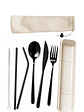 Kit de Cubiertos Reutilizables de Acero Inoxidable 304 con Pitillos | Set Portátil con Bolsa de Tela y Caja de Trigo | Alternativa Ecológica al Plástico - Miniatura 1