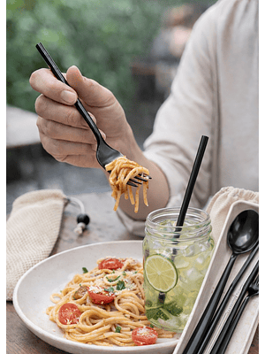 Kit de Cubiertos Reutilizables de Acero Inoxidable 304 con Pitillos | Set Portátil con Bolsa de Tela y Caja de Trigo | Alternativa Ecológica al Plástico